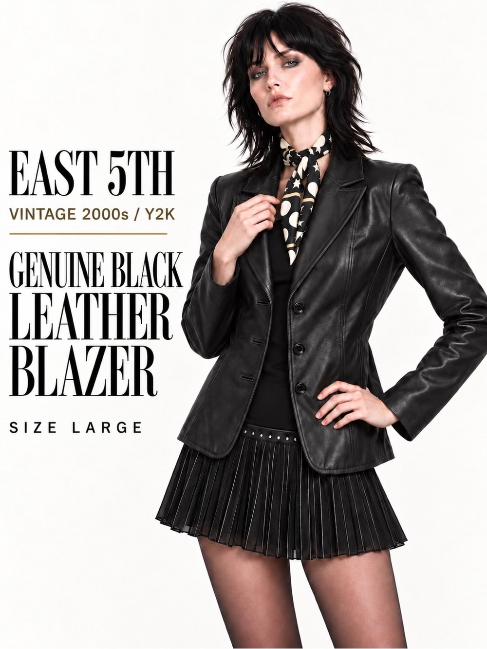 2000s / Y2K East 5th Black Leather Tailored Blazer